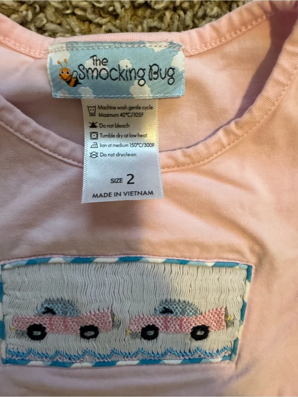 Pink Girls' Puff Sleeve Tee with Car Smocked Patch